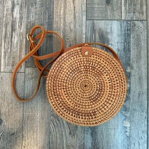 Round Woven Crossbody Bag - Tan